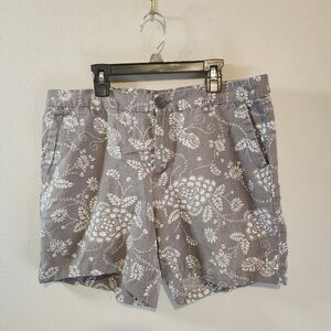 Columbia Women's Gray Linen Cotton Blend Shorts Rustic Floral Design‎ Size 12